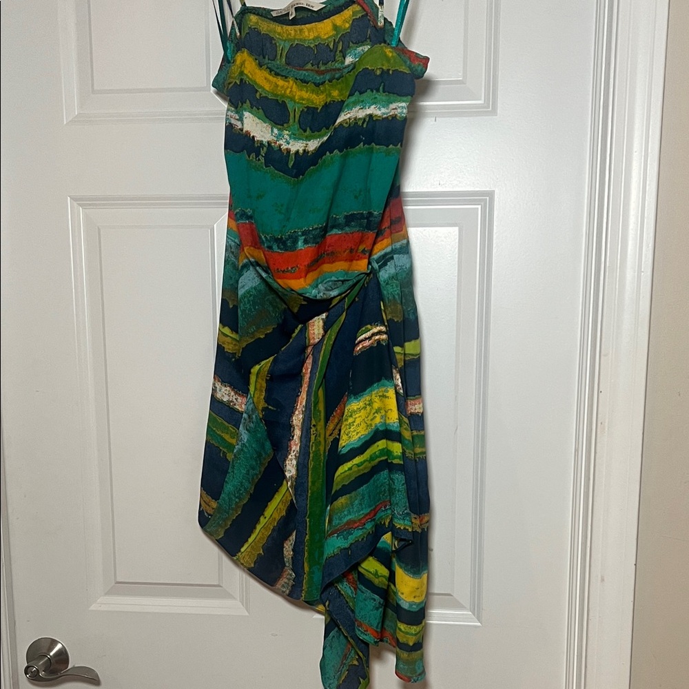 RACHEL Rachel Roy Asymmetrical Dress in Green and Blue